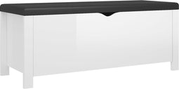vidaXL - Opbergbox - met - kussen - 105x40x45 - cm - bewerkt - hout - hoogglans - wit