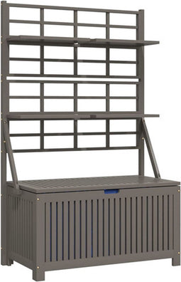 vidaXL - Opbergbox - met - latwerk - 99x50x160 - cm - massief - acaciahout - grijs