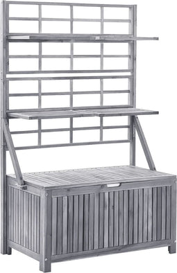 vidaXL - Opbergbox - met - latwerk - 99x55x160 - cm - massief - acaciahout - grijs