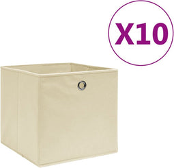 vidaXL - Opbergboxen - 10 - st - 28x28x28 - cm - nonwoven - stof - crèmekleurig