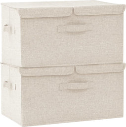 vidaXL - Opbergboxen - 2 - st - 50x30x25 - cm - stof - crèmekleurig