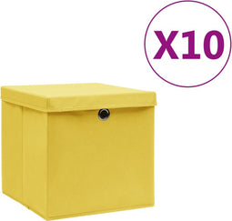 vidaXL - Opbergboxen - met - deksel - 10 - st - 28x28x28 - cm - geel