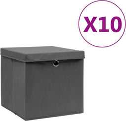 vidaXL - Opbergboxen - met - deksel - 10 - st - 28x28x28 - cm - grijs