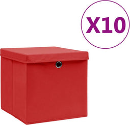 vidaXL - Opbergboxen - met - deksel - 10 - st - 28x28x28 - cm - rood