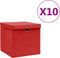 vidaXL - Opbergboxen - met - deksel - 10 - st - 28x28x28 - cm - rood
