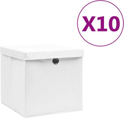vidaXL - Opbergboxen - met - deksel - 10 - st - 28x28x28 - cm - wit