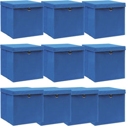 vidaXL - Opbergboxen - met - deksel - 10 - st - 32x32x32 - cm - stof - blauw