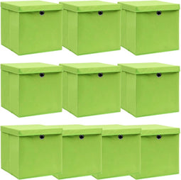 vidaXL - Opbergboxen - met - deksel - 10 - st - 32x32x32 - cm - stof - paars