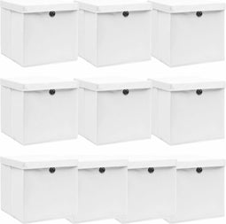vidaXL - Opbergboxen - met - deksel - 10 - st - 32x32x32 - cm - stof - wit
