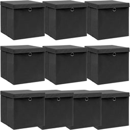vidaXL - Opbergboxen - met - deksel - 10 - st - 32x32x32 - cm - stof - zwart