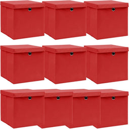 vidaXL - Opbergboxen - met - deksel - 10 - st - 32x32x32 - cm - stof - wit