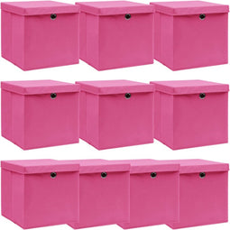 vidaXL - Opbergboxen - met - deksel - 10 - st - 32x32x32 - cm - stof - roze