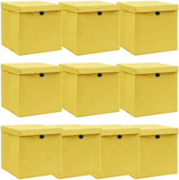 vidaXL - Opbergboxen - met - deksel - 10 - st - 32x32x32 - cm - stof - geel