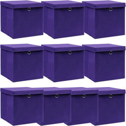vidaXL - Opbergboxen - met - deksel - 10 - st - 32x32x32 - cm - stof - paars