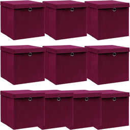 vidaXL - Opbergboxen - met - deksel - 10 - st - 32x32x32 - cm - stof - donkerrood