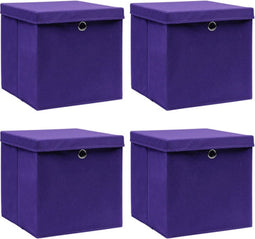 vidaXL - Opbergboxen - met - deksel - 4 - st - 28x28x28 - cm - paars