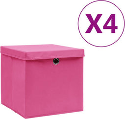 vidaXL - Opbergboxen - met - deksel - 4 - st - 28x28x28 - cm - roze