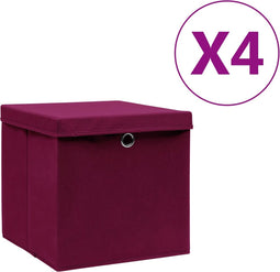 vidaXL - Opbergboxen - met - deksel - 4 - st - 28x28x28 - cm - donkerrood