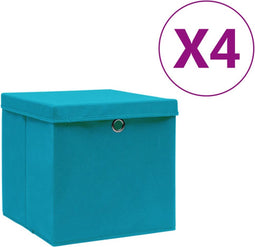 vidaXL - Opbergboxen - met - deksel - 4 - st - 28x28x28 - cm - babyblauw