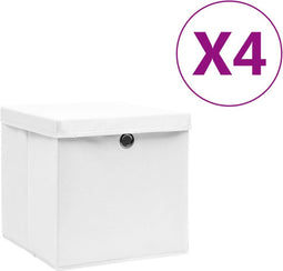 vidaXL - Opbergboxen - met - deksel - 4 - st - 28x28x28 - cm - wit