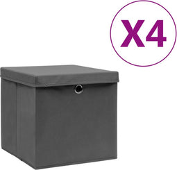vidaXL - Opbergboxen - met - deksel - 4 - st - 28x28x28 - cm - zwart