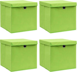 vidaXL - Opbergboxen - met - deksel - 4 - st - 32x32x32 - cm - stof - groen