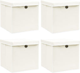 vidaXL - Opbergboxen - met - deksel - 4 - st - 32x32x32 - cm - stof - wit