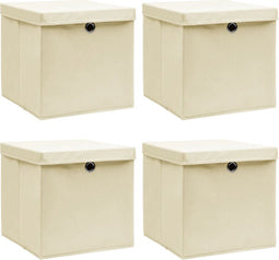 vidaXL - Opbergboxen - met - deksel - 4 - st - 32x32x32 - cm - stof - crèmekleurig