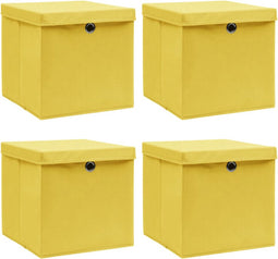 vidaXL - Opbergboxen - met - deksel - 4 - st - 32x32x32 - cm - stof - geel
