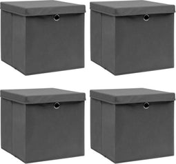 vidaXL - Opbergboxen - met - deksel - 4 - st - 32x32x32 - cm - stof - grijs
