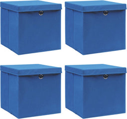 vidaXL - Opbergboxen - met - deksel - 4 - st - 32x32x32 - cm - stof - blauw