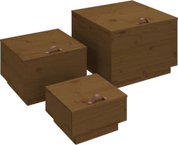 vidaXL - Opbergboxen - met - deksels - 3 - st - massief - grenenhout - honingbruin