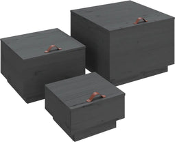 vidaXL - Opbergboxen - met - deksels - 3 - st - massief - grenenhout - grijs