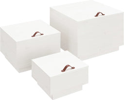 vidaXL - Opbergboxen - met - deksels - 3 - st - massief - grenenhout - wit