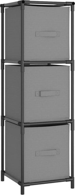 vidaXL - Opbergkast - met - 3 - stoffen - lades - 34x34x101 - cm - staal - grijs