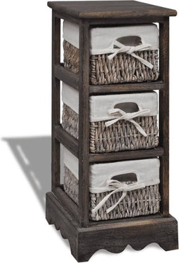 vidaXL - Opbergkast - met - 3 - weefmanden - hout - bruin