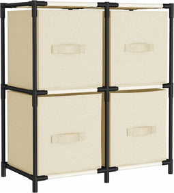 vidaXL - Opbergkast - met - 4 - stoffen - manden - 63x30x71 - cm - staal - crèmekleurig