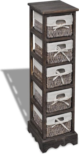 vidaXL - Opbergkast - met - 5 - weefmanden - hout - bruin