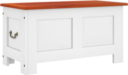 vidaXL - Opbergkist - met - deksel - massief - acaciahout - bruin - en - wit