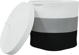 vidaXL - Opbergmand - met - deksel - Ø - 40x35 - cm - katoen - wit - en - zwart