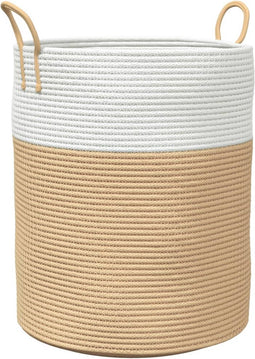vidaXL - Opbergmand - Ø - 38x46 - cm - katoen - beige - en - wit