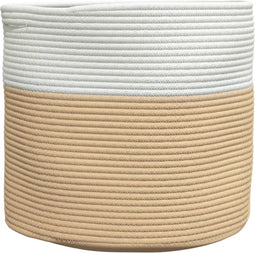 vidaXL - Opbergmand - Ø - 40x35 - cm - katoen - beige - en - wit