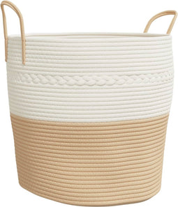 vidaXL - Opbergmand - Ø - 43x38 - cm - katoen - beige - en - wit
