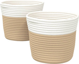 vidaXL - Opbergmanden - 2 - st - Ø - 24x18 - cm - katoen - beige - en - wit