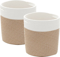 vidaXL - Opbergmanden - 2 - st - Ø - 28x28 - cm - katoen - bruin - en - wit