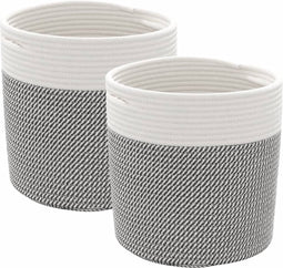 vidaXL - Opbergmanden - 2 - st - Ø - 28x28 - cm - katoen - grijs - en - wit