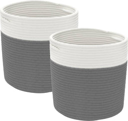 vidaXL - Opbergmanden - 2 - st - Ø - 28x28 - cm - katoen - grijs - en - wit