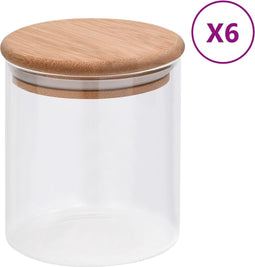 vidaXL - Opbergpotten - met - bamboe - deksel - 6 - st - 600 - ml - glas