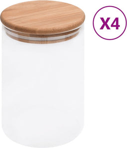 vidaXL - Opbergpotten - met - bamboe - deksels - 4 - st - 800 - ml - glas