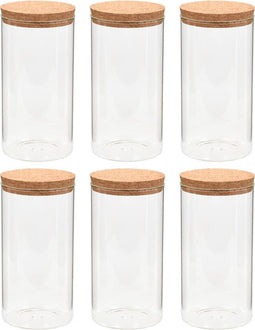 vidaXL - Opbergpotten - met - kurken - deksel - 6 - st - 1100 - ml - glas
